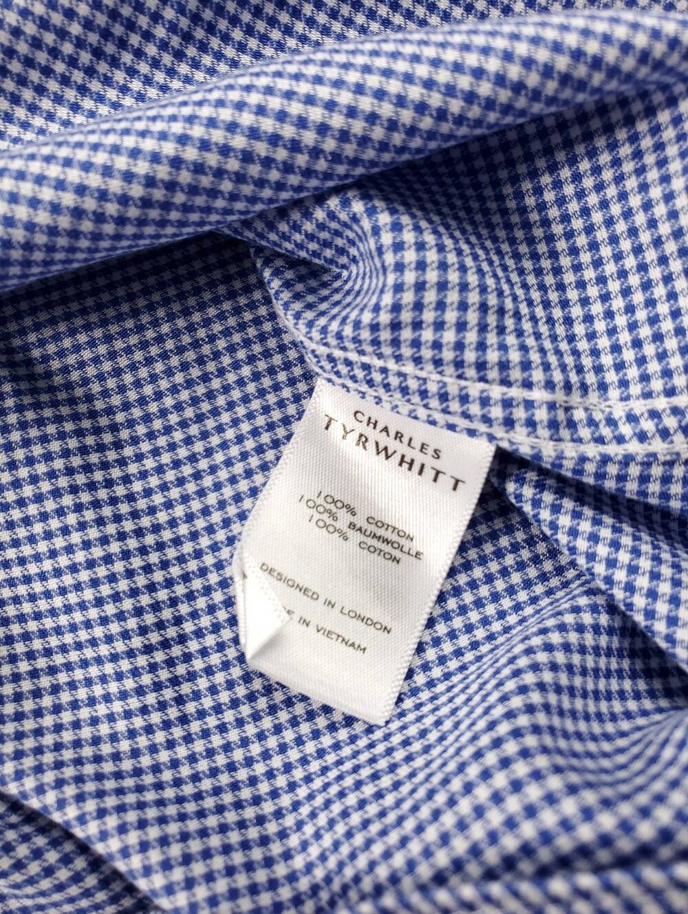 Charles Tyrwhitt Dress Shirt Slim Fit 16.5 35 Blue White Check Non Iron Spread - Picture 8 of 8